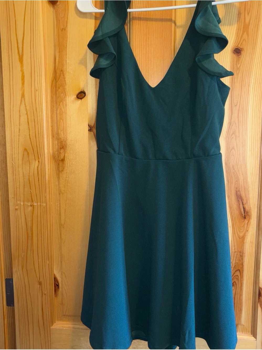 Francesca's Collections Teal Backless Ruffle-Strap V-Neck Dress